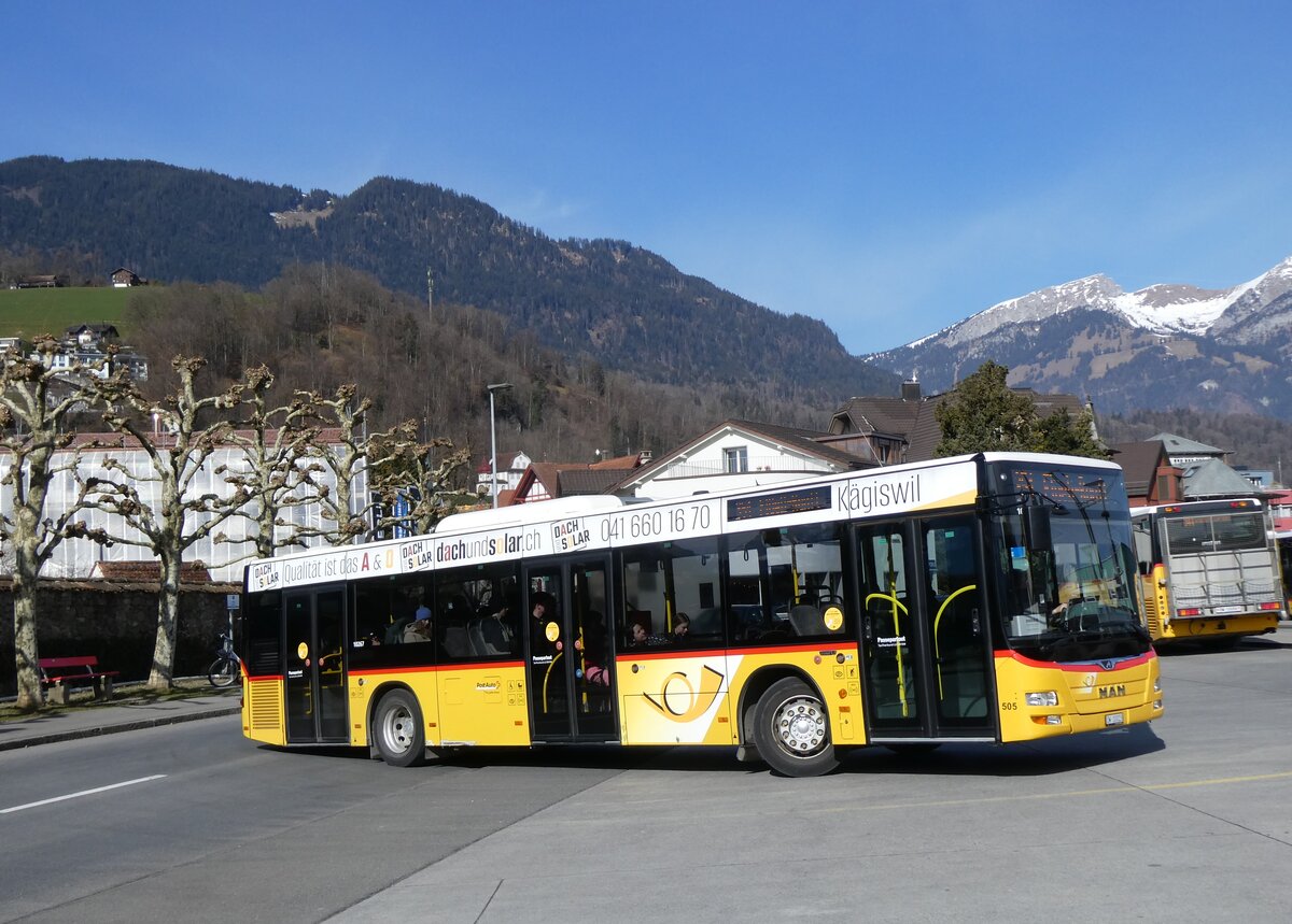 (272'295) - PostAuto Zentralschweiz - Nr. 505/OW 10'023/PID 10'267 - MAN (ex Nr. 4; ex Dillier, Sarnen Nr. 4) am 21. Februar 2025 beim Bahnhof Sarnen