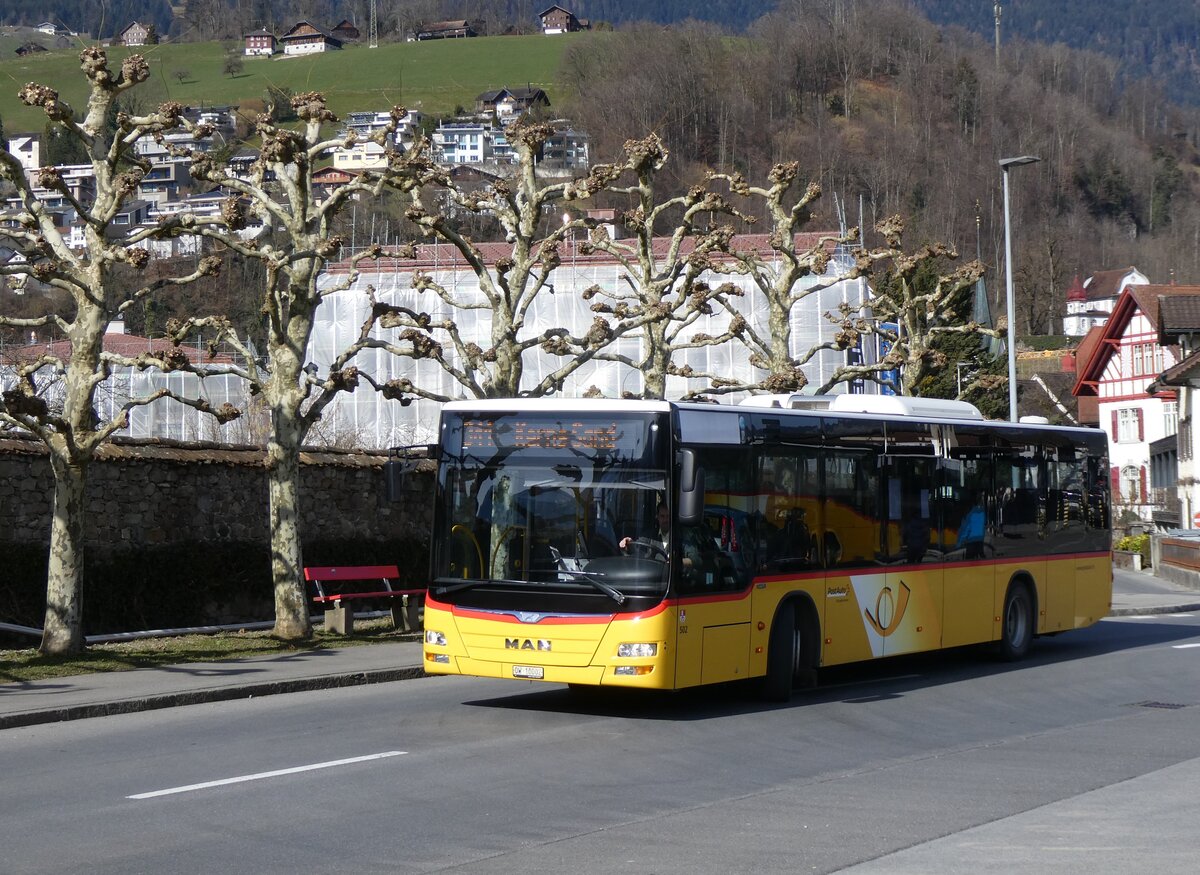 (272'297) - PostAuto Zentralschweiz - Nr. 502/OW 10'002/PID 10'266 - MAN (ex Nr. 5; ex Dillier, Sarnen Nr. 5) am 21. Februar 2025 beim Bahnhof Sarnen