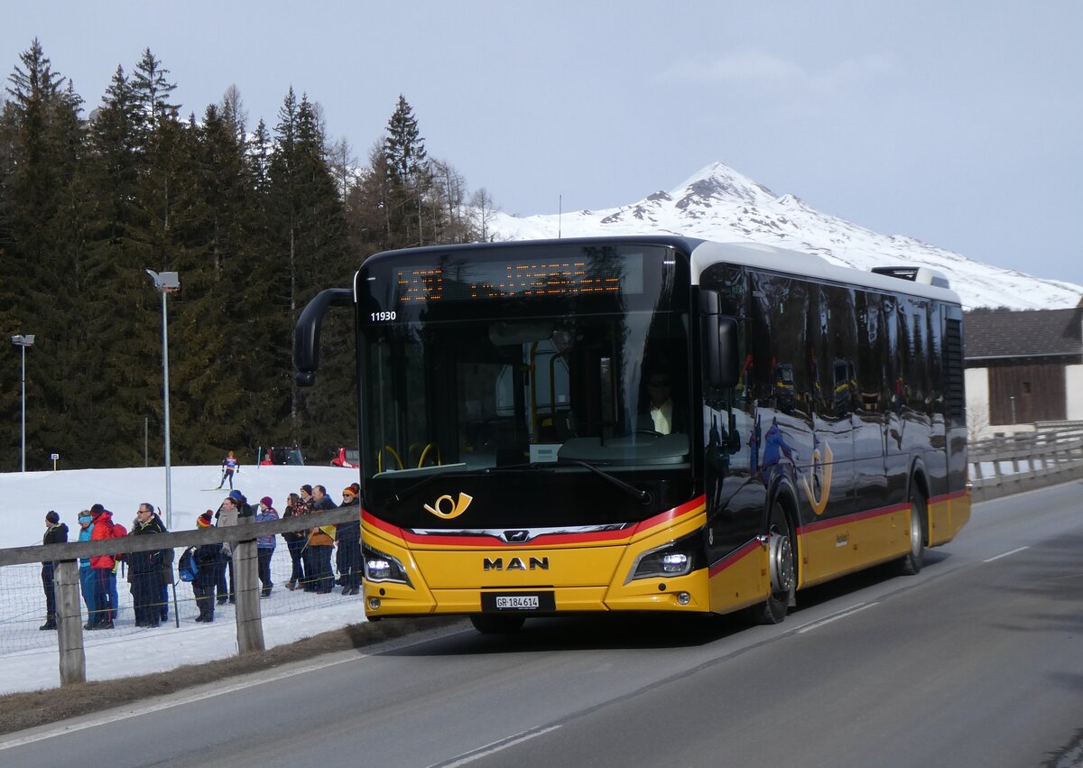 (272'320) - PostAuto Graubnden - GR 184'614/PID 11'930 - MAN am 22. Februar 2025 in Lantsch/Lenz, Biathlon-WM