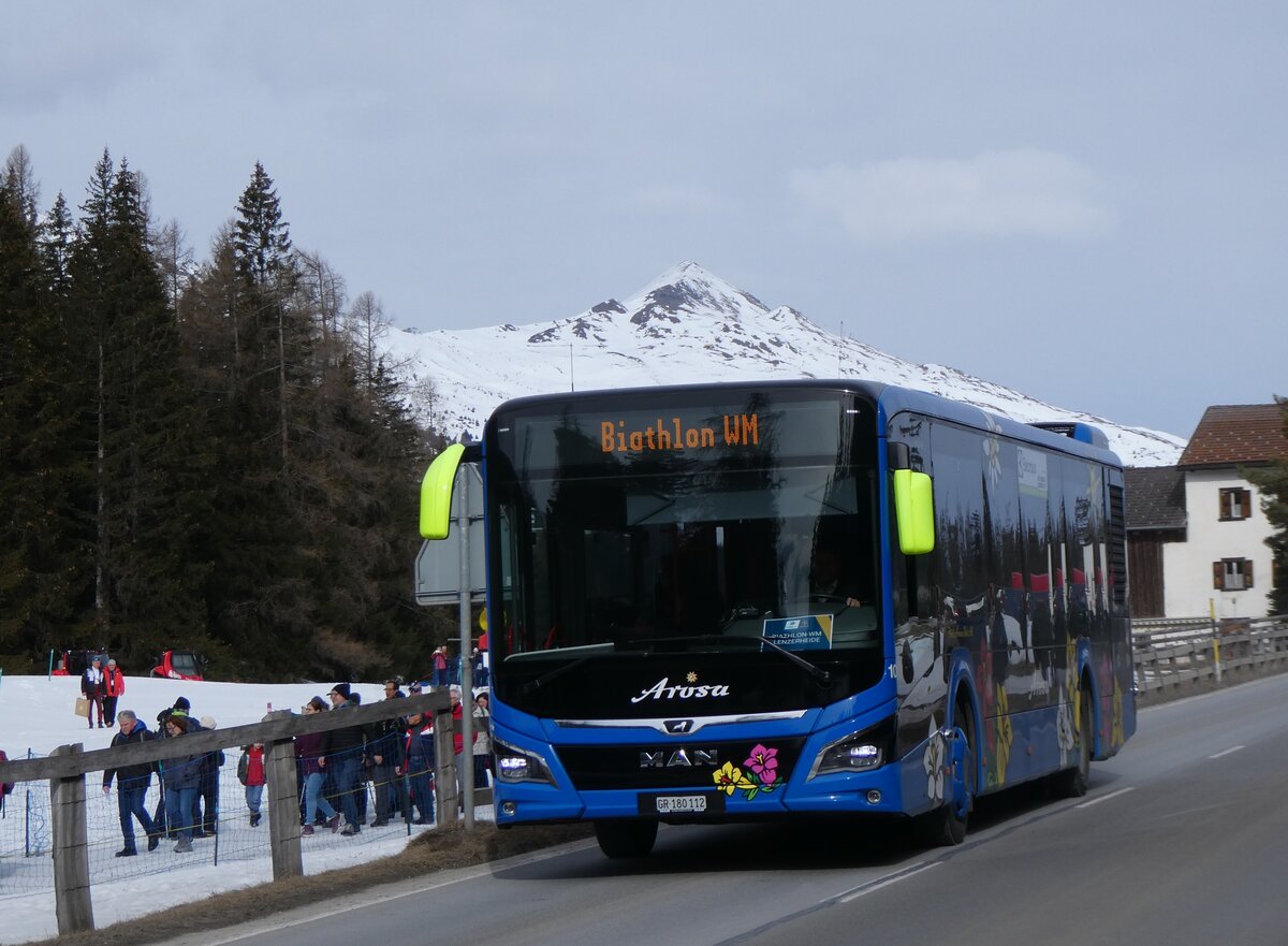 (272'352) - Pfosi, Arosa - Nr. 10/GR 180'112 - MAN (ex AHW Horgen Nr. 661) am 22. Februar 2025 in Lantsch/Lenz, Biathlon-WM