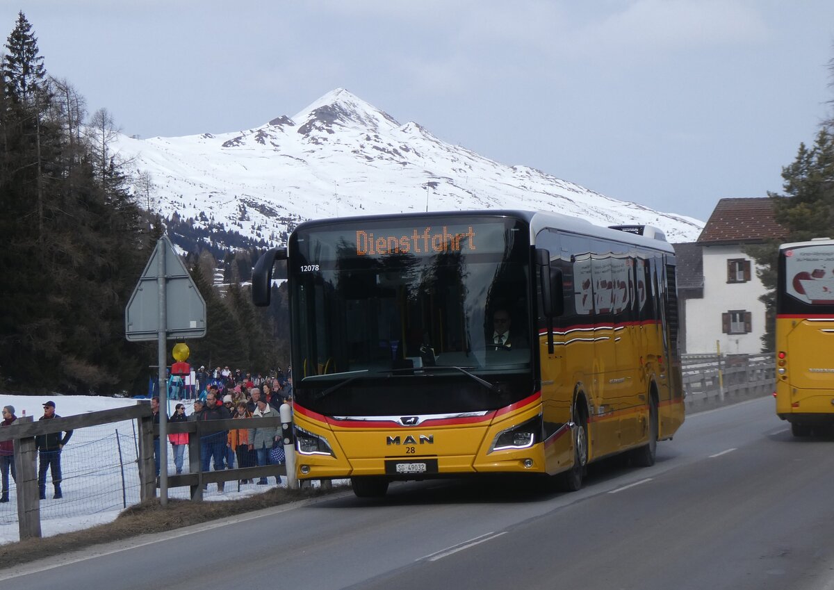 (272'385) - Eurobus, Arbon - Nr. 28/SG 49'032/PID 12'078 - MAN am 22. Februar 2025 in Lantsch/Lenz, Biathlon-WM