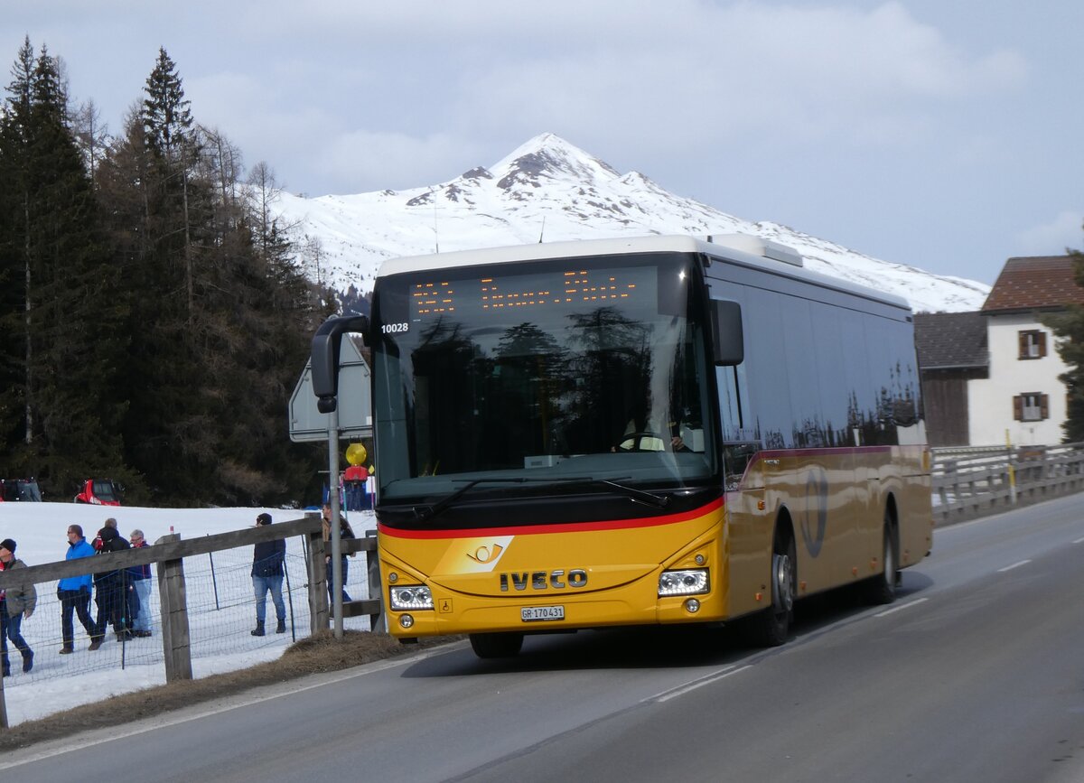 (272'387) - PostAuto Graubnden - GR 170'431/PID 10'028 - Iveco am 22. Februar 2025 in Lantsch/Lenz, Biathlon-WM