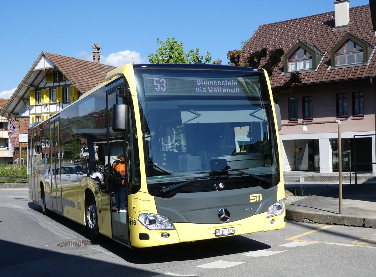 (274'139) - STI Thun - Nr. 416/BE 106'416 - Mercedes am 23. April 2025 beim Bahnhof Seftigen