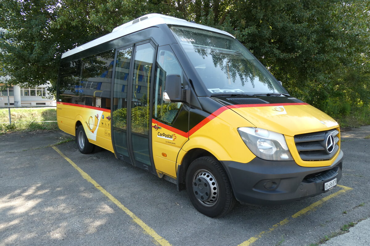 (278'723) - CarPostal Ouest - VD 496'879/PID 10'344 - Mercedes (ex Favre, Avenches; ex Rime, Charmey) am 9. August 2025 in Yverdon, Garage