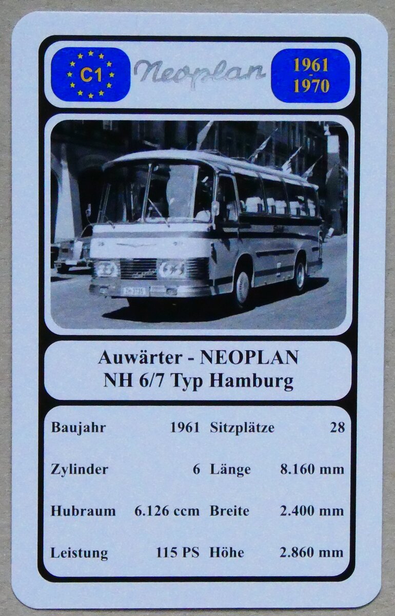 (279'127) - Quartett-Spielkarte mit Auwrter - NEOPLAN NH 6/7 Typ Hamburg von 1961 am 17. August 2025 in Thun