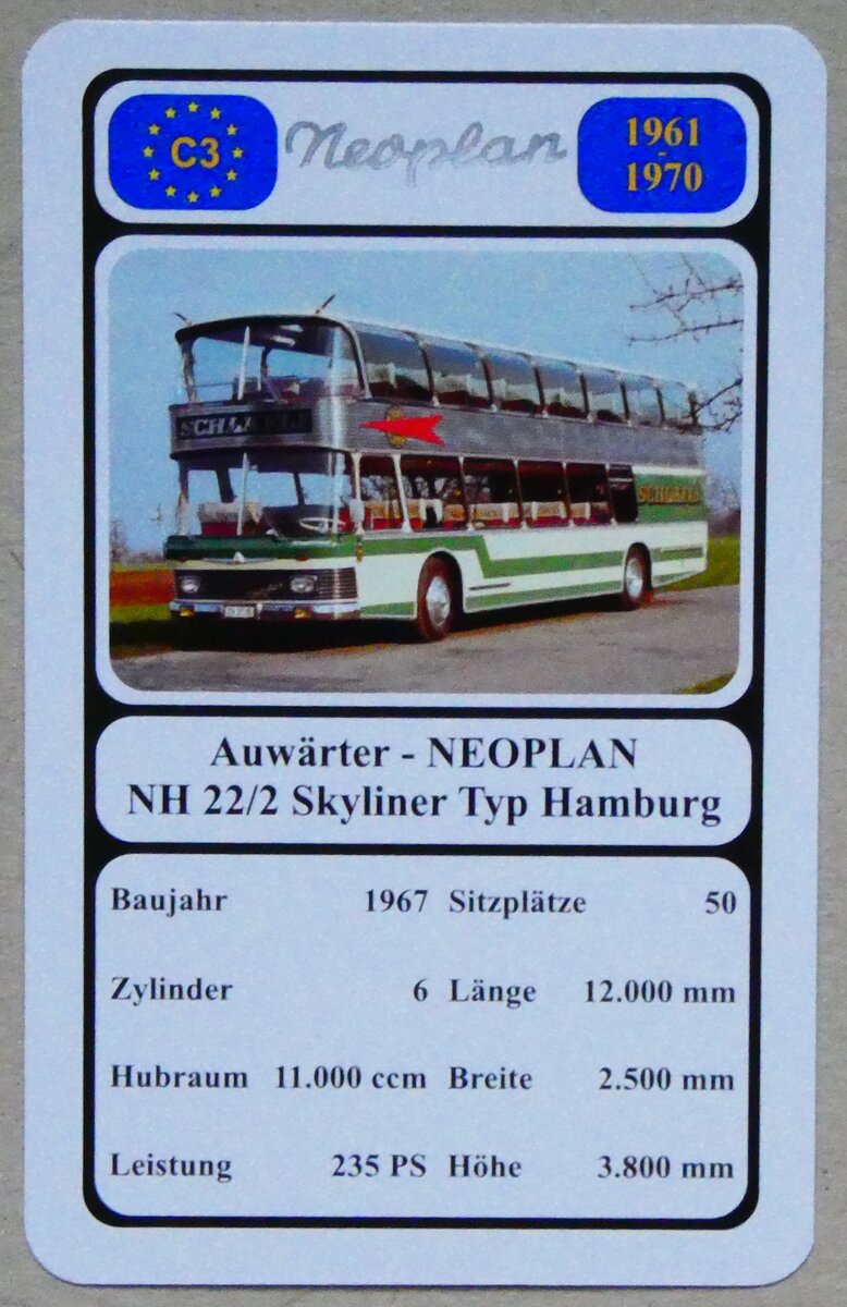 (279'129) - Quartett-Spielkarte mit Auwrter - NEOPLAN NH 22/2 Skyliner Typ Hamburg von 1967 am 17. August 2025 in Thun