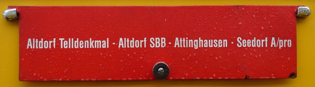 (280'688) - Routentafel - Altdorf Telldenkmal - Altdorf SBB - Attinghausen - Seedorf A/pro - am 27. September 2025 beim Bahnhof Wädenswil (280'688) - Routentafel - Altdorf Telldenkmal - Altdorf SBB - Attinghausen - Seedorf A/pro - am 27. September 2025 beim Bahnhof Wädenswil