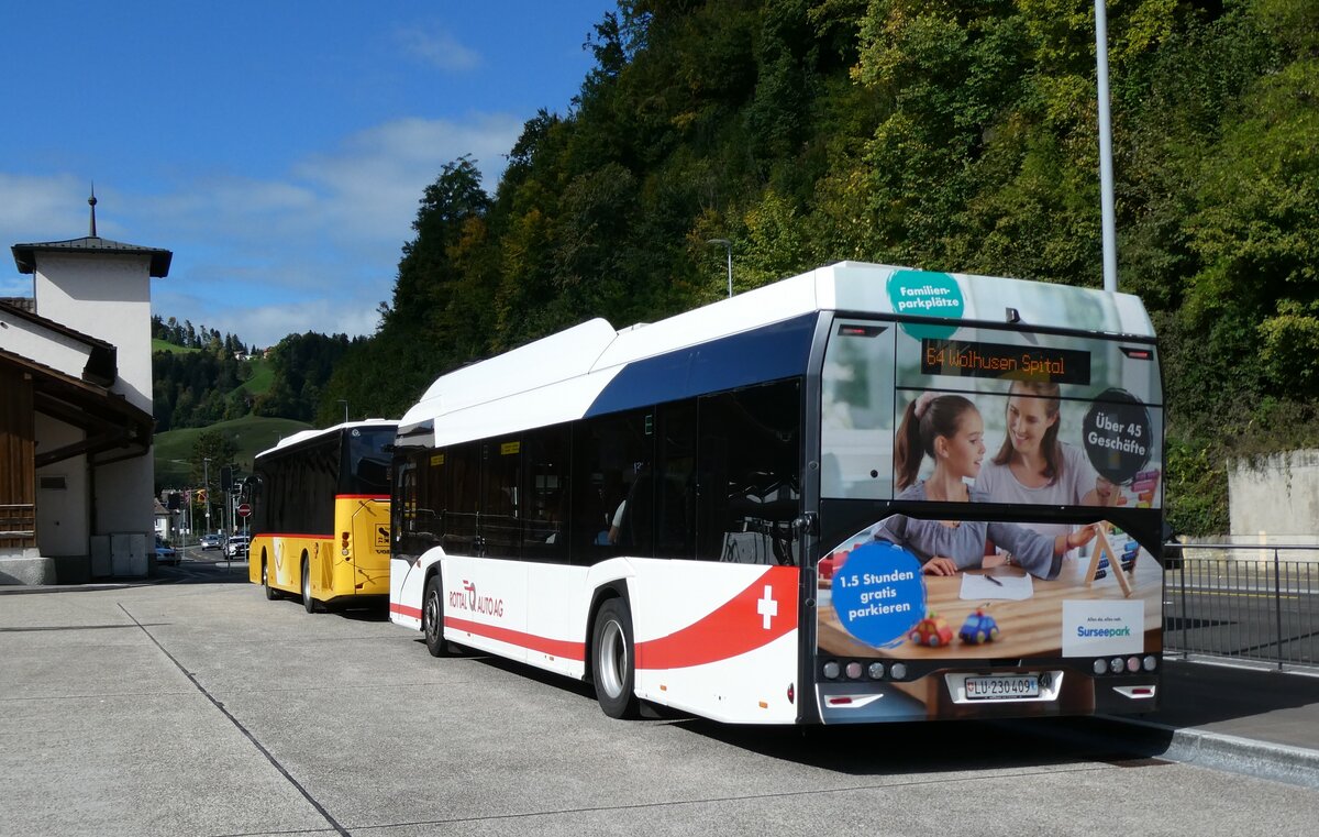 (280'971) - ARAG Ruswil - Nr. 55/LU 230'409 - eSolaris am 4. Oktober 2025 beim Bahnhof Wolhusen (280'971) - ARAG Ruswil - Nr. 55/LU 230'409 - eSolaris am 4. Oktober 2025 beim Bahnhof Wolhusen