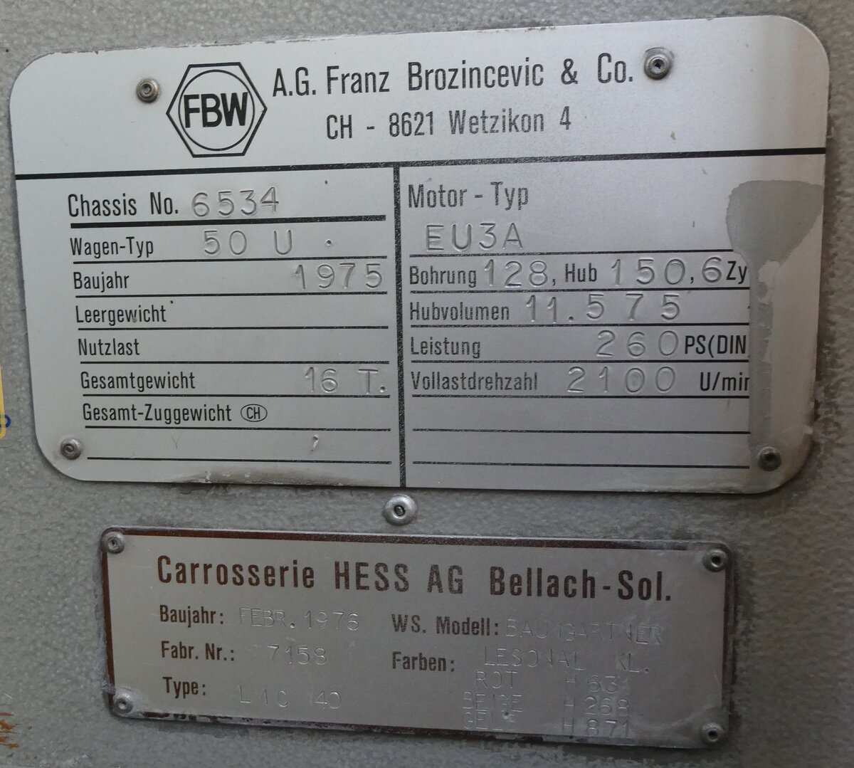 (281'613) - Typenschilder - Dubach, Walde - am 18. Oktober 2025 in Nfels, FBW-Museum