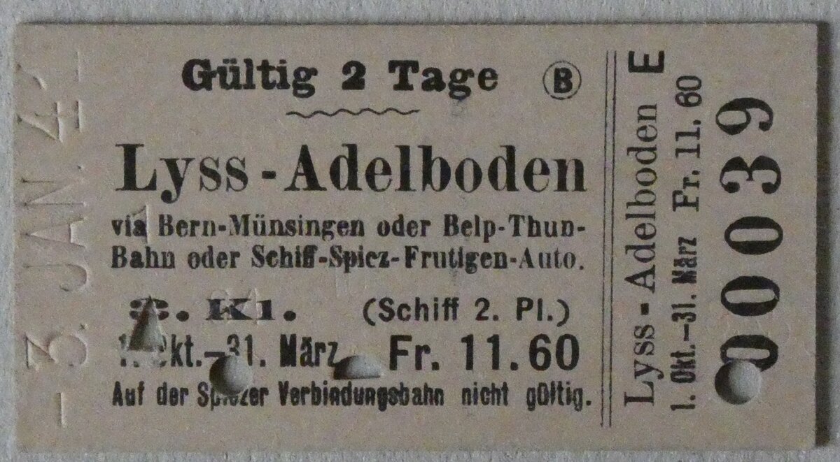 (283'184) - AFA-Einzelbillet vom 3. Januar 1941 am 14. Dezember 2025 in Thun
