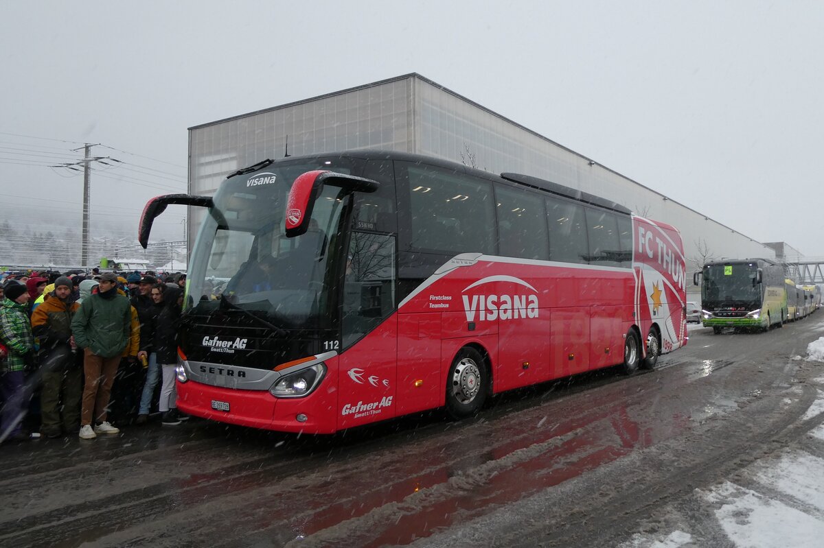 (283'844) - Gafner, Gwatt - Nr. 112/BE 269'728 - Setra am 10. Januar 2026 beim Bahnhof Frutigen