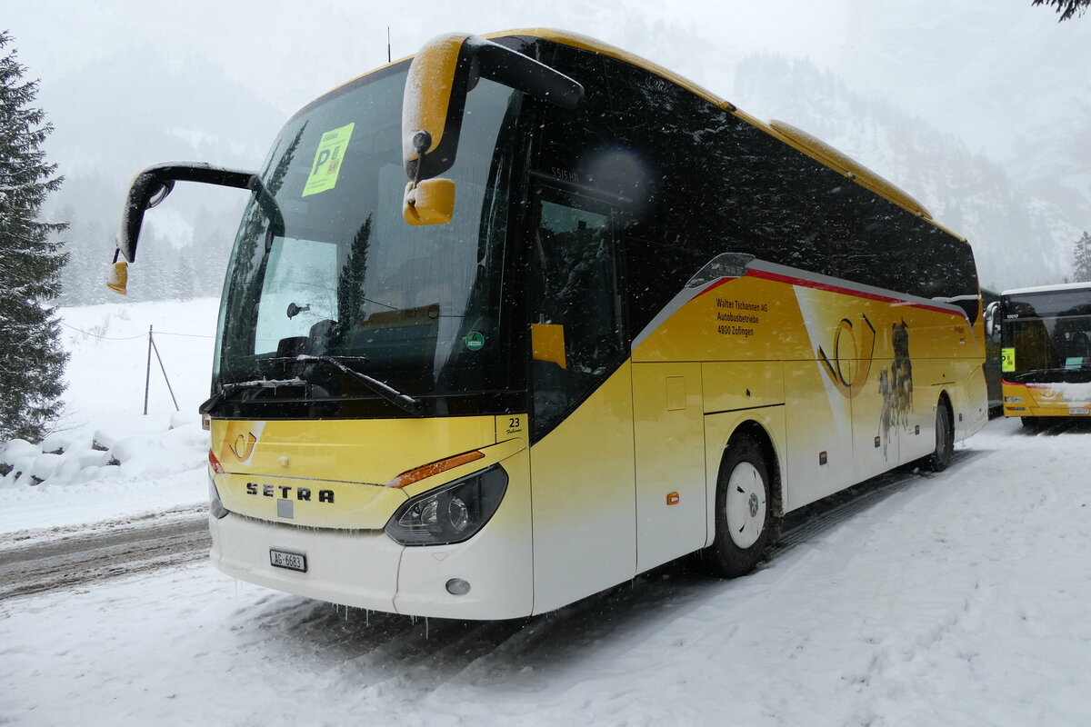(283'908) - Tschannen, Zofingen - Nr. 23/AG 6683 - Setra (ex Slovak Lines, SK-Bratislava ex Vorf�hrwagen EvoBus, D-Mannheim) am 10 Januar 2026 in Adelboden, Unter dem Birg