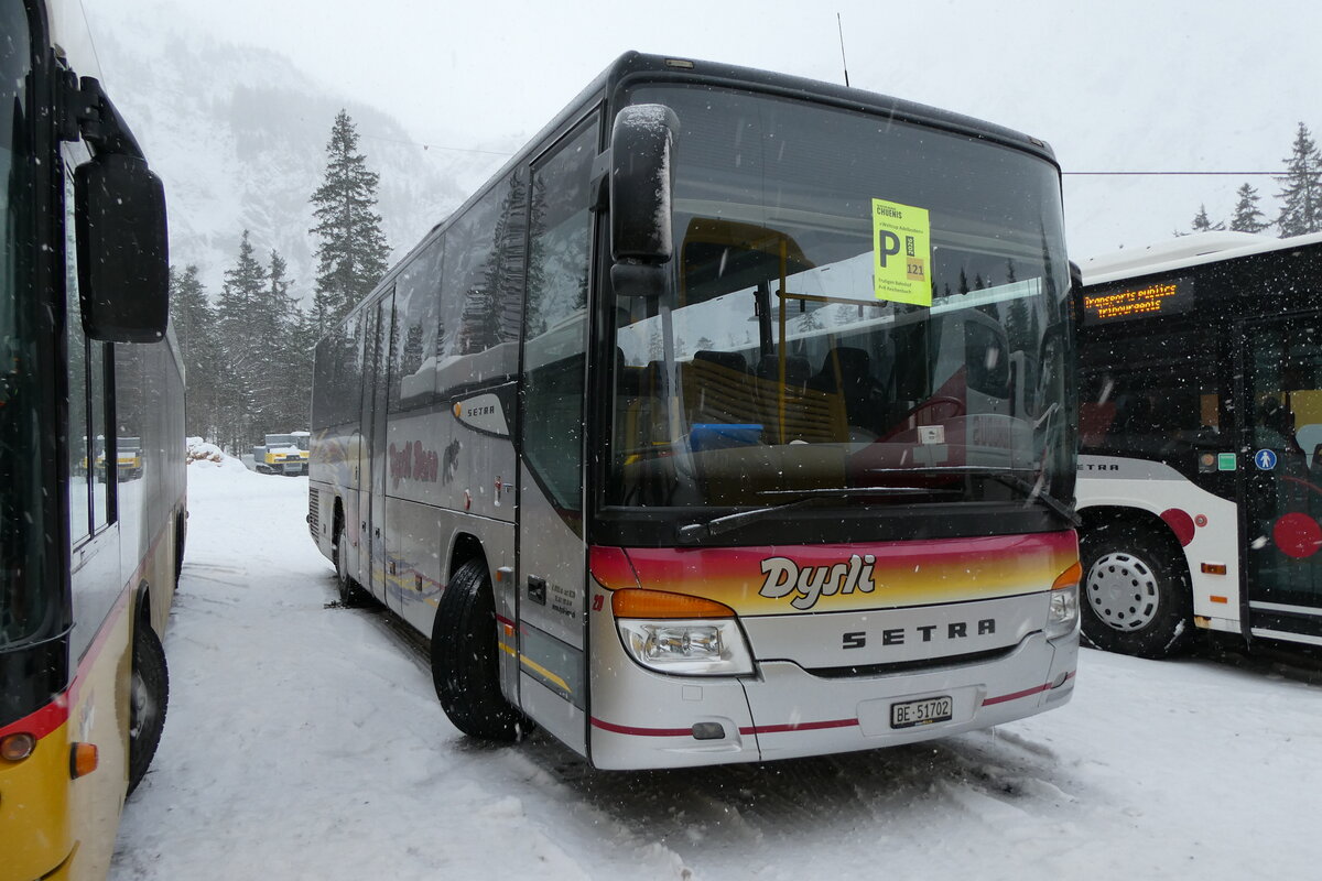 (283'985) - Dysli, Bern - Nr. 29/BE 51'702 - Setra (ex Peyer, Niederwangen; ex TSAR, Sierre PID 4497; ex Epiney, Ayer) am 10. Januar 2026 in Adelboden, Unter dem Birg