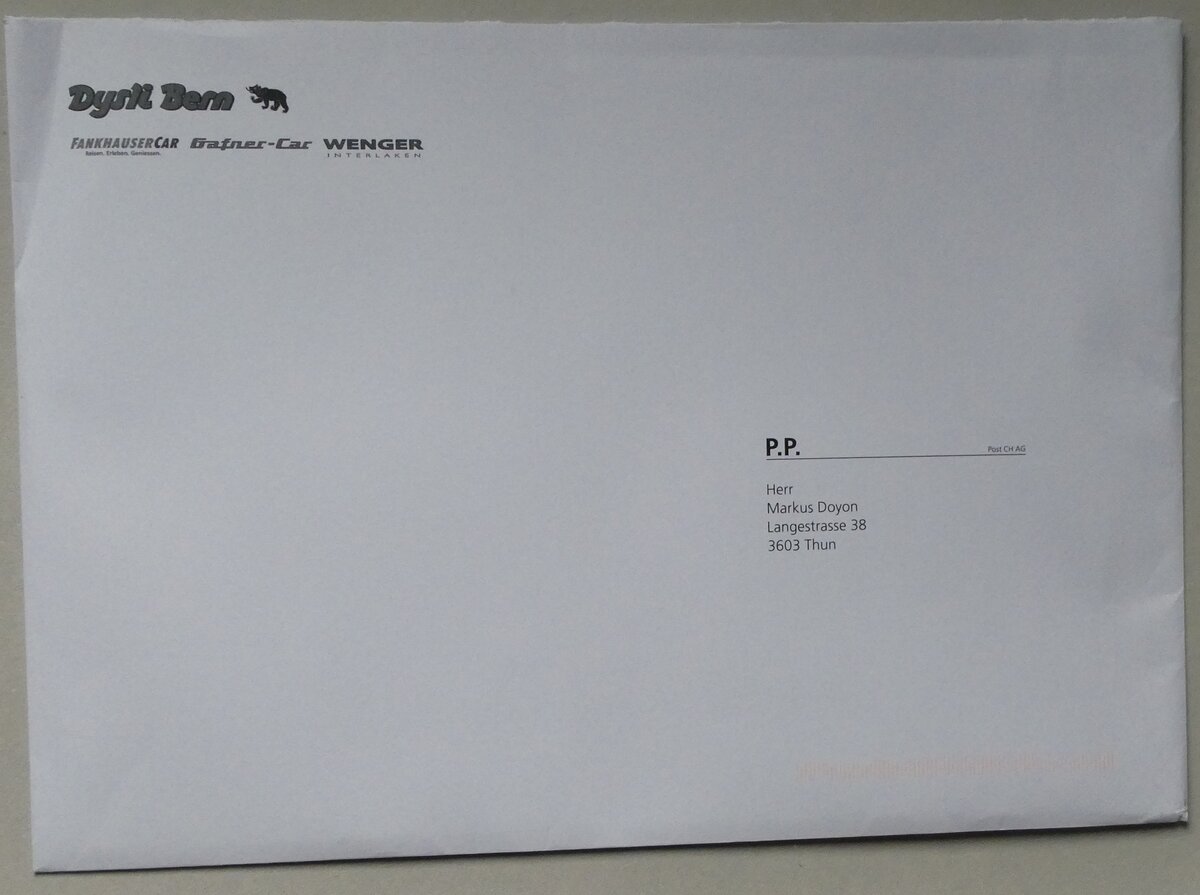 (284'272) - Dysli-Briefumschlag vom 12. Januar 2026 am 18. Januar 2026 in Thun