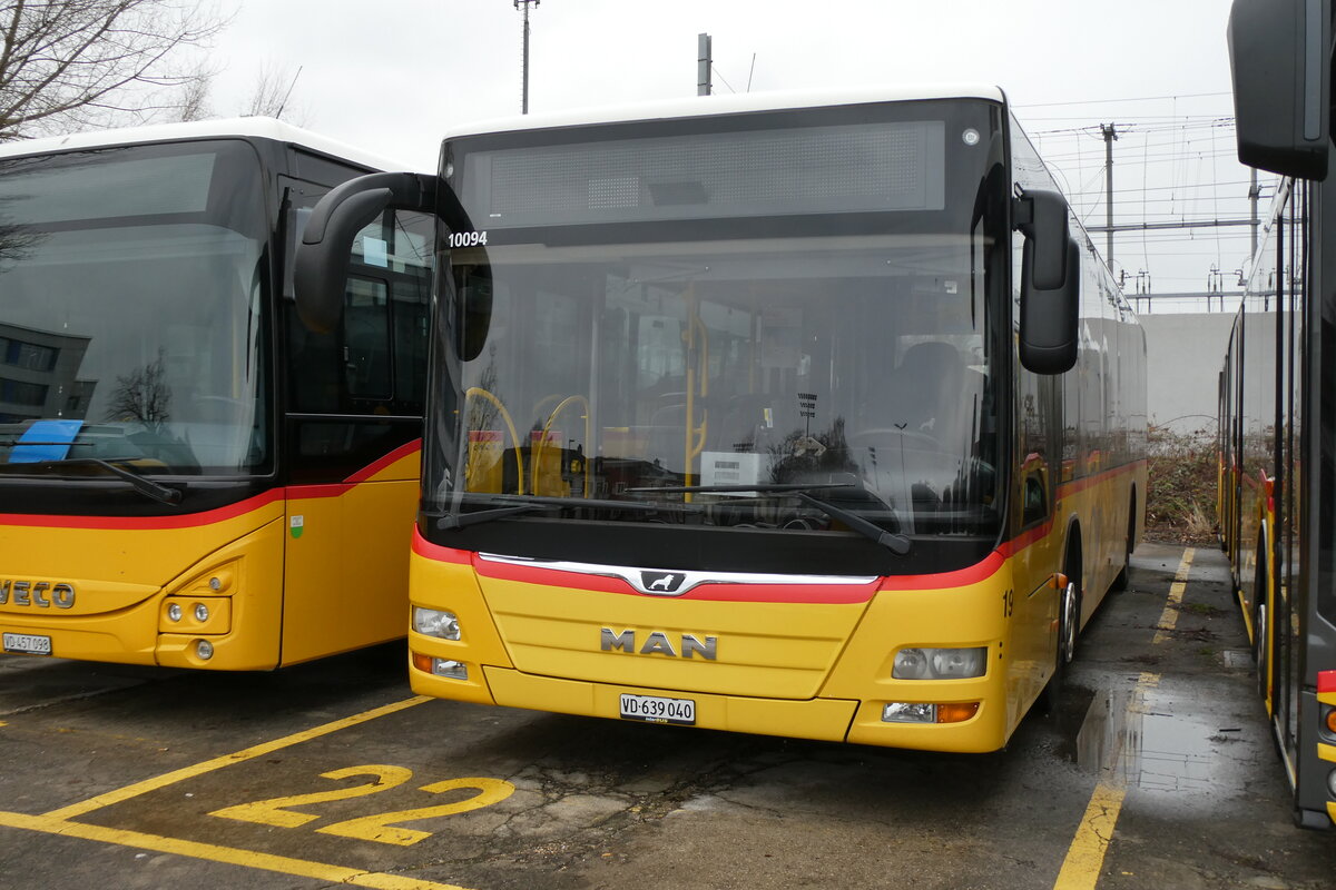 (284'478) - CarPostal Ouest - Nr. 19/VD 639'040/PID 10'094 - MAN (ex MOB Montreux Nr. 19; ex D�nser, Trimmis) am 31. Januar 2026 in Yverdon, Garage