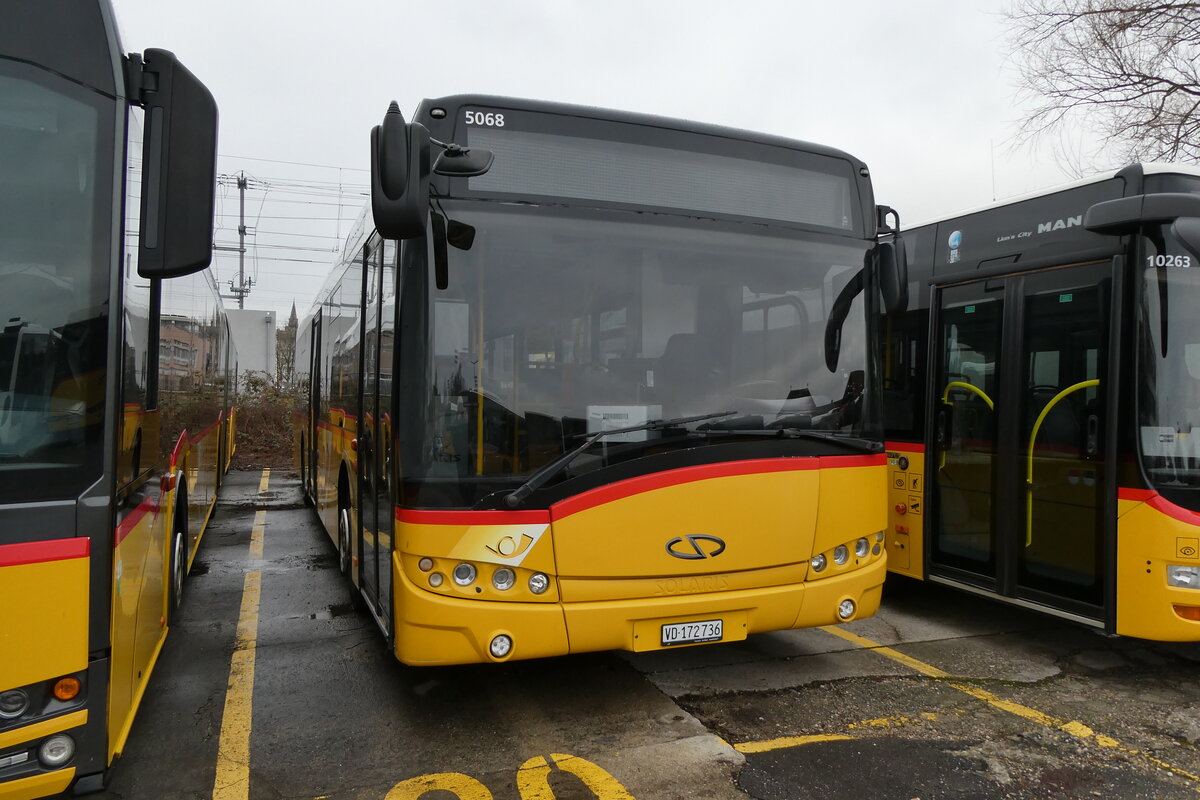 (284'480) - CarPostal Ouest - VD 172'736/PID 5068 - Solaris (ex PostAuto Bern) am 31. Januar 2026 in Yverdon, Garage