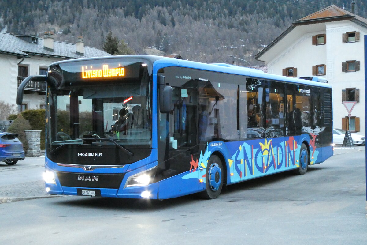 (284'846) - Engadinbus, St. Moritz . Nr. 105/GR 100'105 - MAN am 14. Februar 2026 in Zernez Post