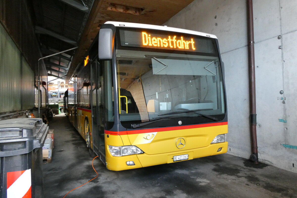 (285'169) - PostAuto Bern - BE 401'263/PID 5417 - Mercedes (ex BE 610'544; ex BE 538'988; ex BE 637'781) - Mercedes am 1. M�rz 2026 in Gstaad, Garage
