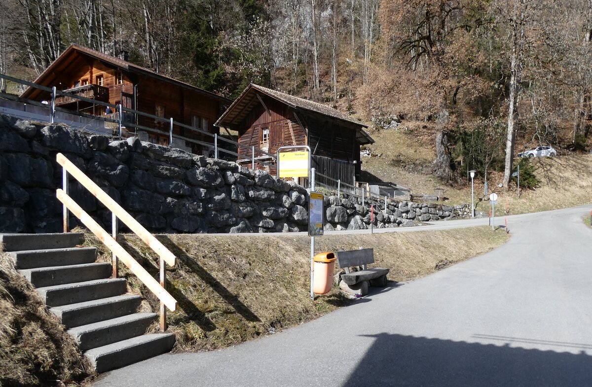(285'230) - PostAuto-Haltestelle am 5. M�rz 2026 in Isenfluh, Dorf