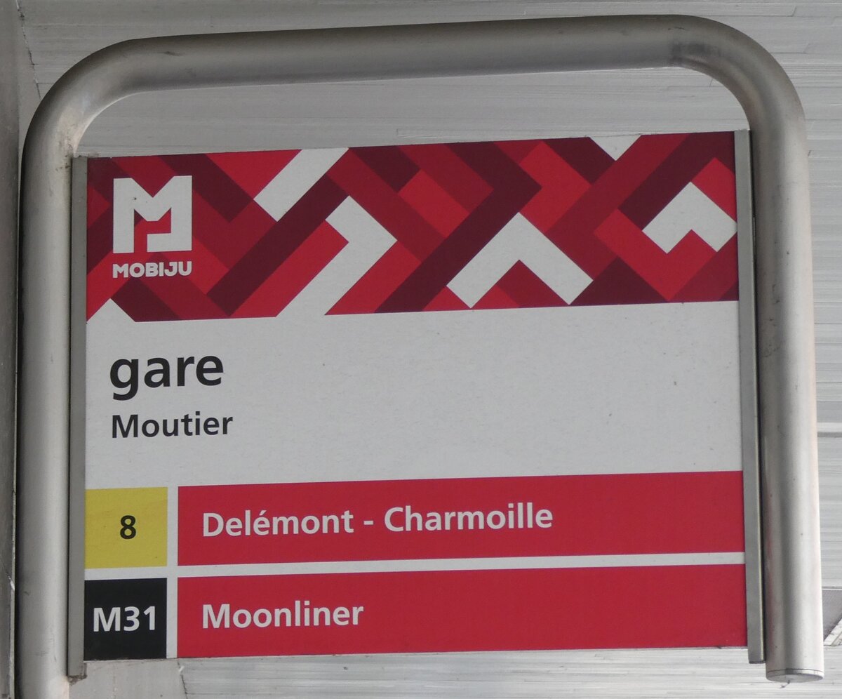 (285'248) - MOBIJU-Haltestellenschild - Moutier, gare - am 6. M�rz 2026