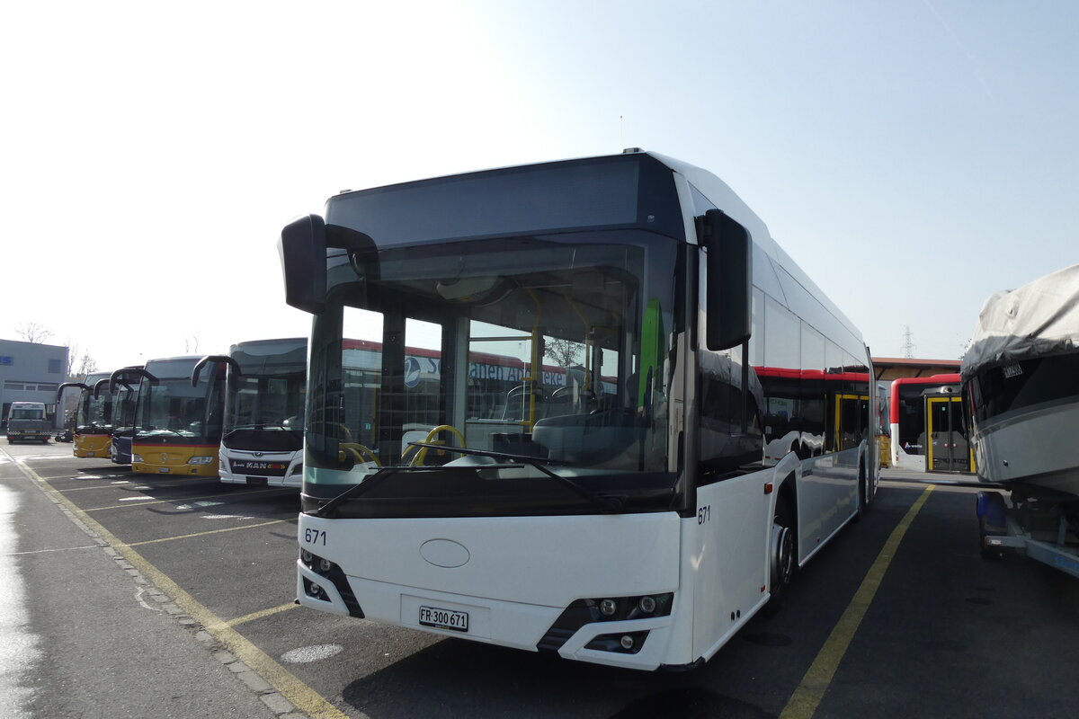 (285'288) - Intertours, Domdidier - Nr. 671/FR 300'671 - Solaris (ex PostBus/A BD 15'715) am 7. M�rz 2026 in Kerzers, Interbus