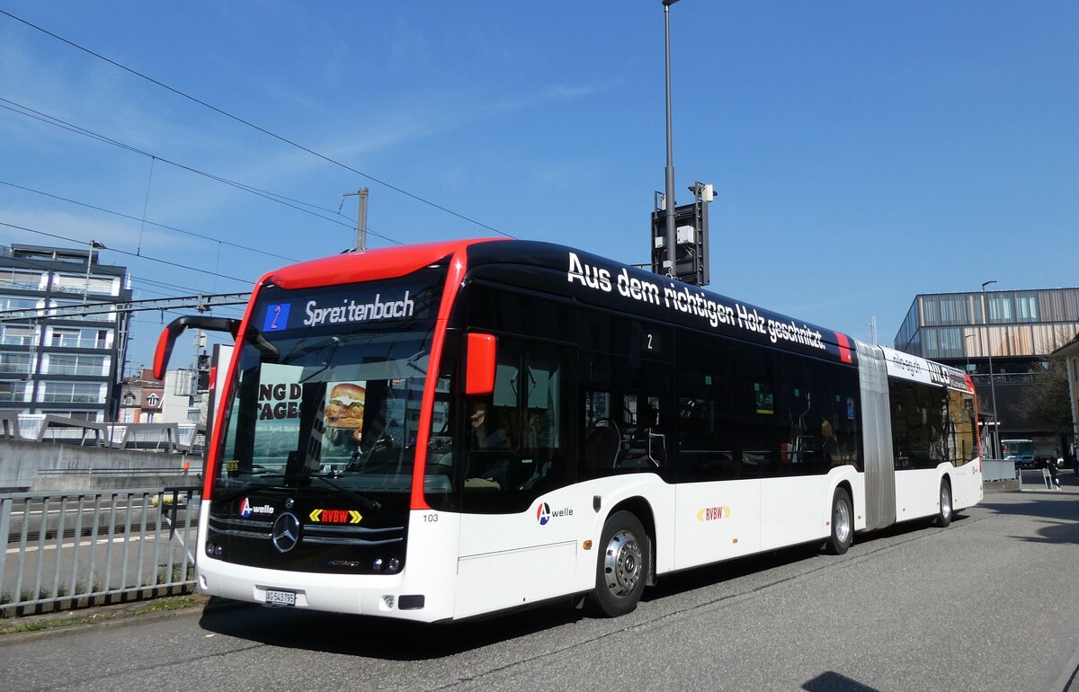 (285'513) - RVBW Wettingen - Nr. 103/AG 543'795 - eMercedes am 19. M�rz 2026 beim Bahnhof Baden