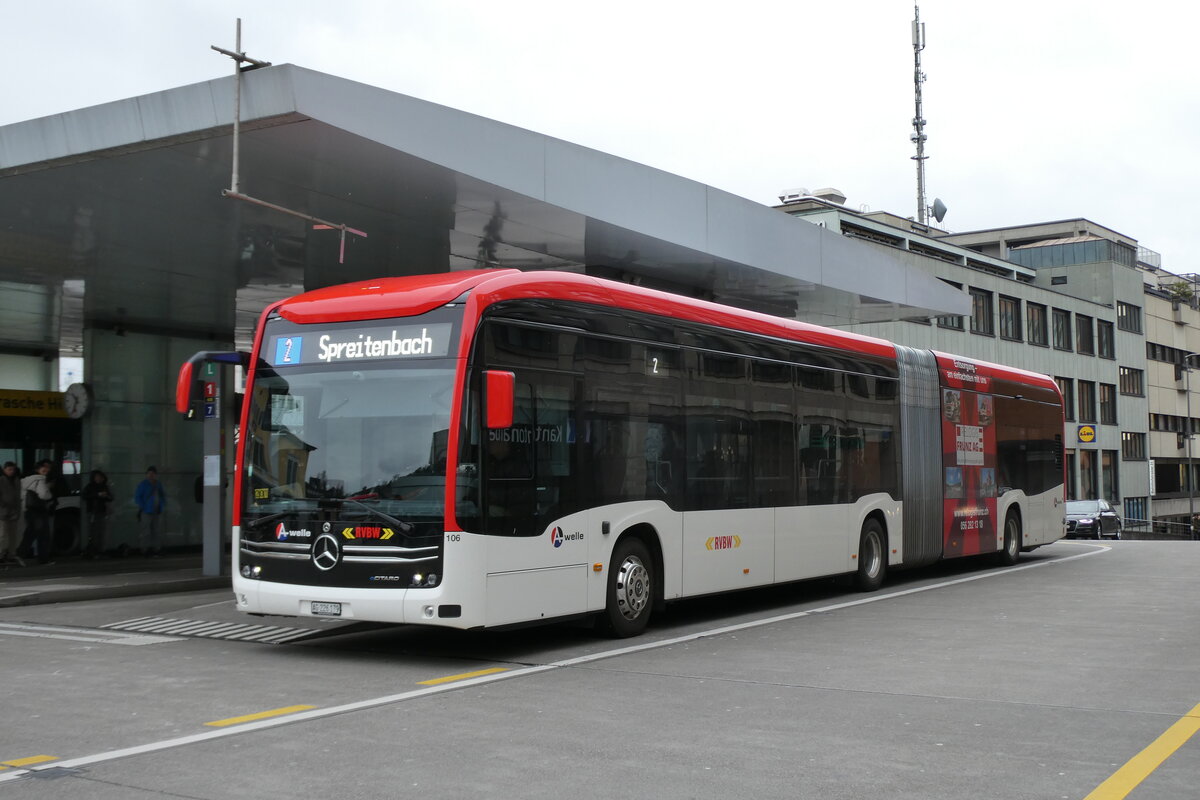 (285'738) - RVBW Wettingen - Nr. 106/AG 226'179 - eMercedes am 26. M�rz 2026 beim Bahnhof Baden