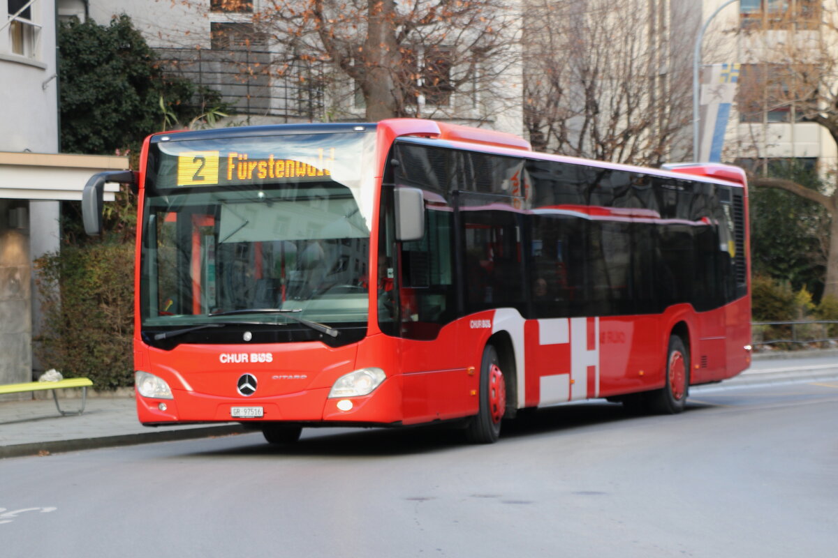 Chur Bus, Chur - Nr. 16/GR 97'516 - Mercedes am 15. Januar 2025 beim Bahnhof Chur (Aufnahme: Martin Beyer)