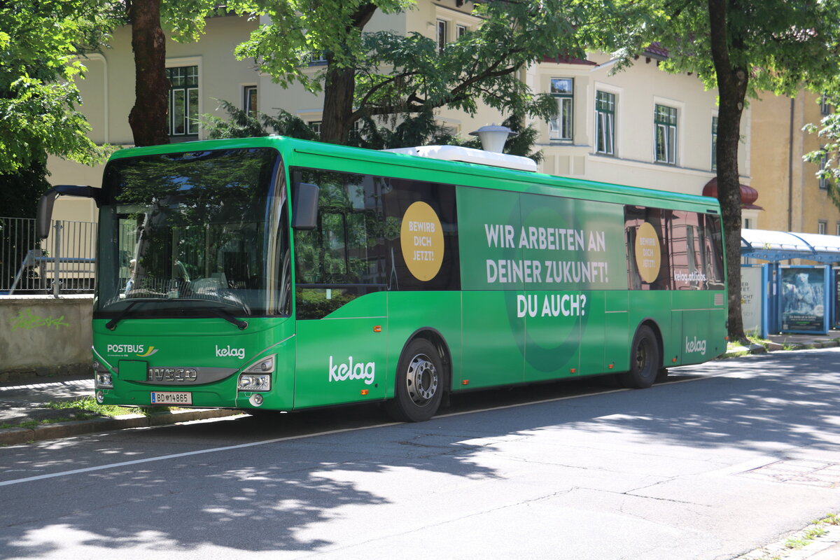 PostBus - BD 14'865 - Iveco Crossway LE am 28. Juli 2023 in Villach (Aufnahme: Martin Beyer)