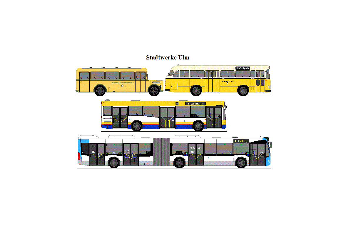 SWU Ulm - Magirus O 3000 + Magirus 150 S 10 + Mercedes Benz O 405 N2 + Mercedes Benz Citaro G C2 