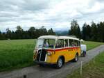 (253'573) - Schmid, Thrishaus - Nr. 3/BE 26'760 - Saurer/Gangloff (ex Geiger, Adelboden Nr. 3) am 9. August 2023 in Bigenthal, Hellweid