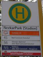 (186'502) - SSB/VVS-Haltestellenschild - Stuttgart, NeckarPark (Stadion) am 12. November 2017