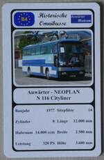 (271'470) - Quartett-Spielkarte mit Auwrter - NEOPLAN N 116 Cityliner von 1977 am 26.