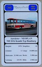 (279'130) - Quartett-Spielkarte mit Auwrter - NEOPLAN NH 18 K Kombi Typ Hamburg von 1970 am 17.
