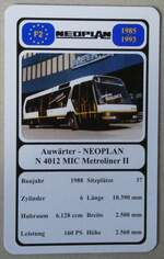 (280'034) - Quartett-Spielkarte mit Auwrter - NEOPLAN N 4012 MIC Metroliner II von 1988 am 7.
