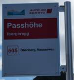 (286'907) - AUTO AG SCHWYZ-Haltestellenschild - Ibergeregg, Passh�he - am 9.