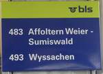 (271'219) - bls-Haltestellenschild - Huttwil, Bahnhof - am 17.