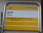 (226'852) - PostAuto-Haltestellenschild - Buttes, gare - am 1.