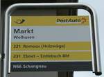 (239'752) - PostAuto-Haltestellenschild - Wolhusen, Markt - am 28.