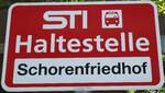 (128'185) - STI-Haltestellenschild - Thun, Schorenfriedhof - am 1.