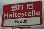 (129'134) - STI-Haltestellenschild - Spiez, Kreuz - am 23.