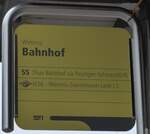 (155'727) - STI-Haltestellenschild - Wimmis, Bahnhof - am 13.