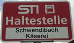 (128'764) - STI-Haltestellenschild - Schwendibach, Schwendibach K�serei - am 15.