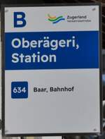 (269'090) - Zugerland Verkehrsbetriebe-Haltestellenschild - Obergeri, Station - am 9.