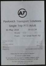 (269'095) - Aus Neuseeland: Pavlovich Transport-Einzelbillet vom 1.