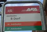 (130'362) - AFA-Haltestellenschild - Adelboden, B Dorf - am 11.