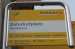 (166'417) - PostAuto-Haltestellenschild - Biel/Bienne, Bahnhofplatz - am 24.