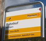 (228'007) - PostAuto/tpf-Haltestellenschild - Boltigen, Bahnhof - am 13.