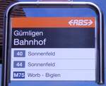 (277'889) - RBS-Haltestellenschild - Gmligen, Bahnhof - am 17. Juli 2025