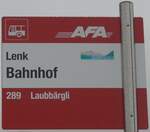 (199'615) - AFA-Haltestellenschild - Lenk, Bahnhof - am 26.